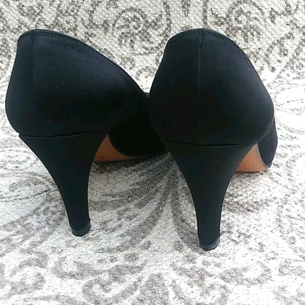 Yves Saint Laurent Paris Vintage Satin Black Dress Heels - Picture 5 of 14